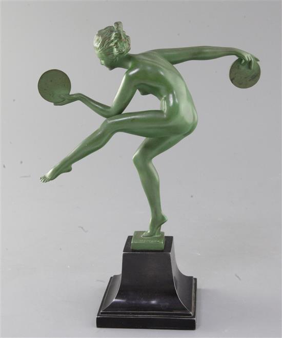 Marcel Bouraine (French, 1886-1943). An Art Deco green patinated bronze figure Danseuse Paienne, height 10.5in.